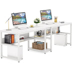 Two Person Desk with Bookshelf, 78.7 Computer Office Double Desk for Two Person