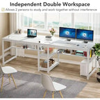 Two Person Desk with Bookshelf, 78.7 Computer Office Double Desk for Two Person