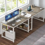 Two Person Desk with Bookshelf, 78.7 Computer Office Double Desk for Two Person