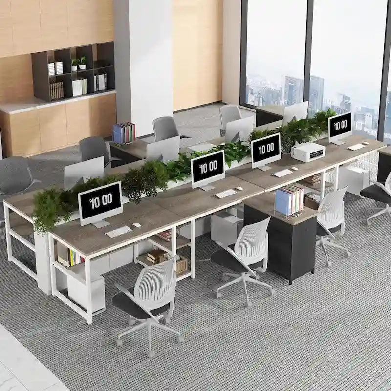 Two Person Desk with Bookshelf, 78.7 Computer Office Double Desk for Two Person