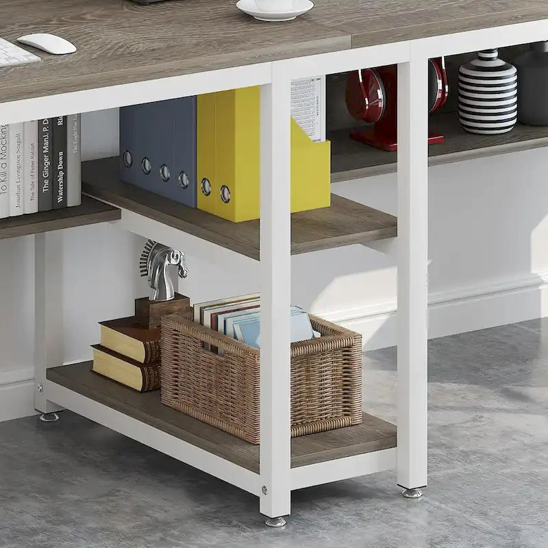 Two Person Desk with Bookshelf, 78.7 Computer Office Double Desk for Two Person