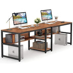 Two Person Desk with Bookshelf, 78.7 Computer Office Double Desk for Two Person