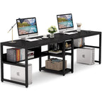 Two Person Desk with Bookshelf, 78.7 Computer Office Double Desk for Two Person