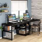 Two Person Desk with Bookshelf, 78.7 Computer Office Double Desk for Two Person