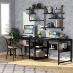 Two Person Desk with Bookshelf, 78.7 Computer Office Double Desk for Two Person