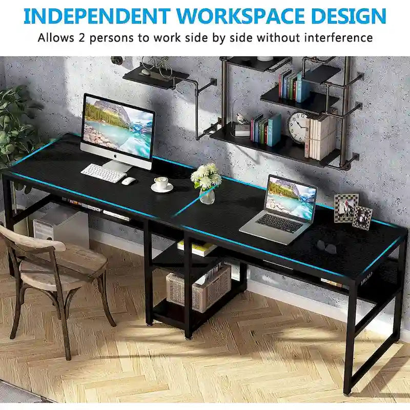 Two Person Desk with Bookshelf, 78.7 Computer Office Double Desk for Two Person