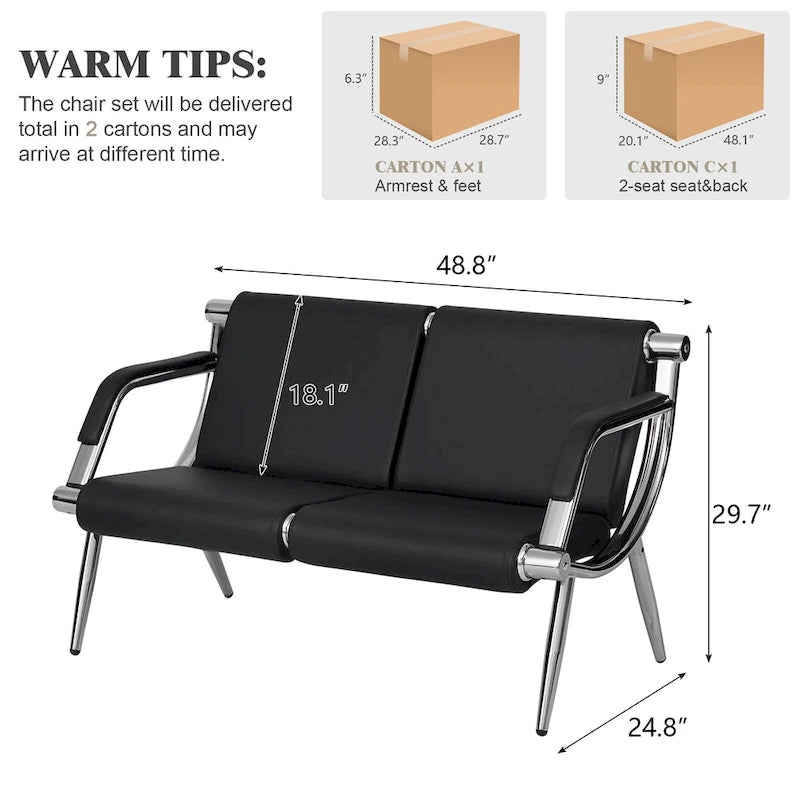 Kinbor 1/2/3-Seat Leather Waiting Chair Reception Bench for Salon Barber Bank Hospital