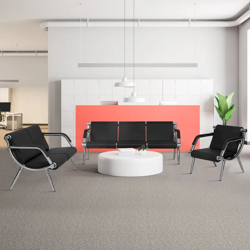 Kinbor 1/2/3-Seat Leather Waiting Chair Reception Bench for Salon Barber Bank Hospital