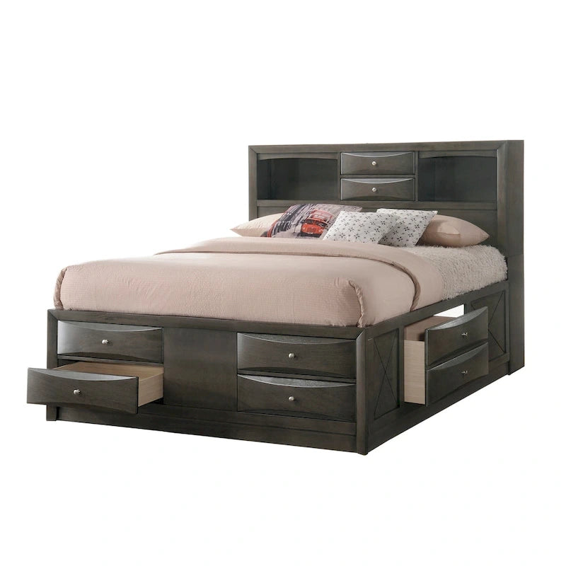 Priscella 6 Piece Gray Oak Storage Platform Bedroom Set
