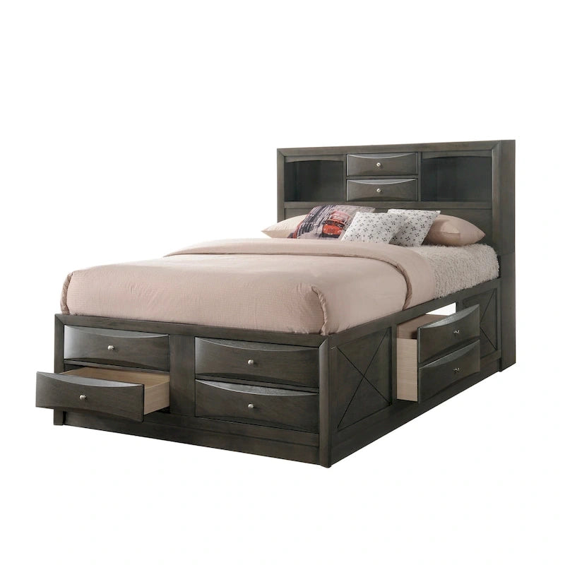 Priscella 6 Piece Gray Oak Storage Platform Bedroom Set