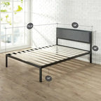 Priage by Zinus Black Steel Platform Bedframe w/ Grey Fabric Headboard