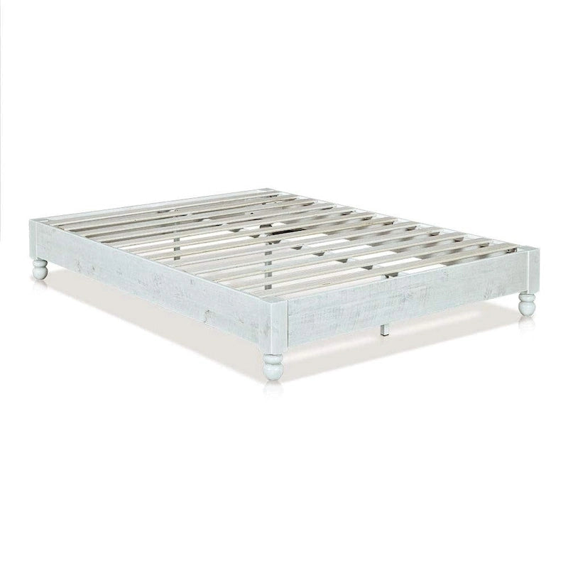 MUSEHOMEINC Solid Wood Platform Bed Frame Rustic Style ,Mattress Foundation, White Washed Finish