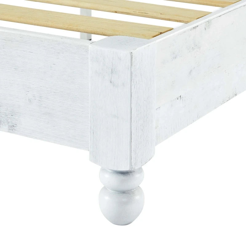 MUSEHOMEINC Solid Wood Platform Bed Frame Rustic Style ,Mattress Foundation, White Washed Finish