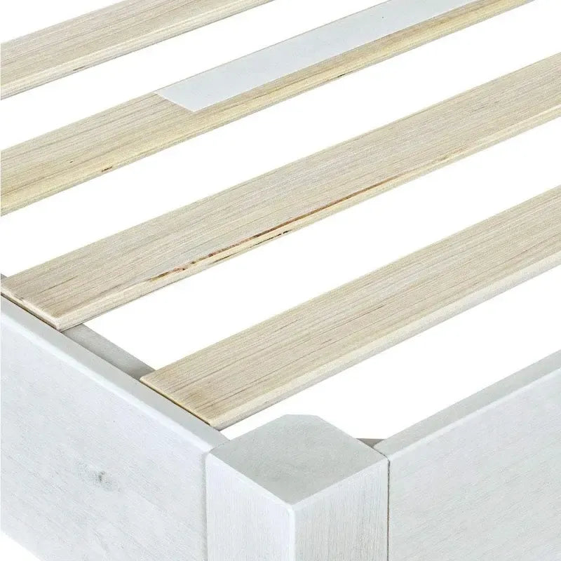 MUSEHOMEINC Solid Wood Platform Bed Frame Rustic Style ,Mattress Foundation, White Washed Finish