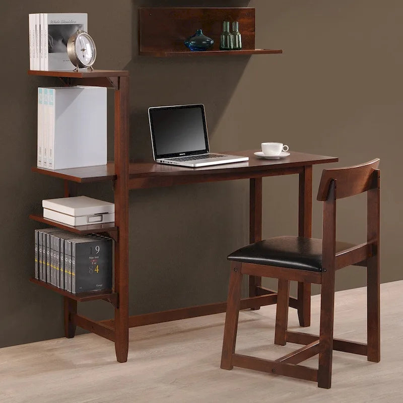 Hamburg Contemporary 4-tier Bookshelf, Desk, and Faux Leather Desk Chair Study Set