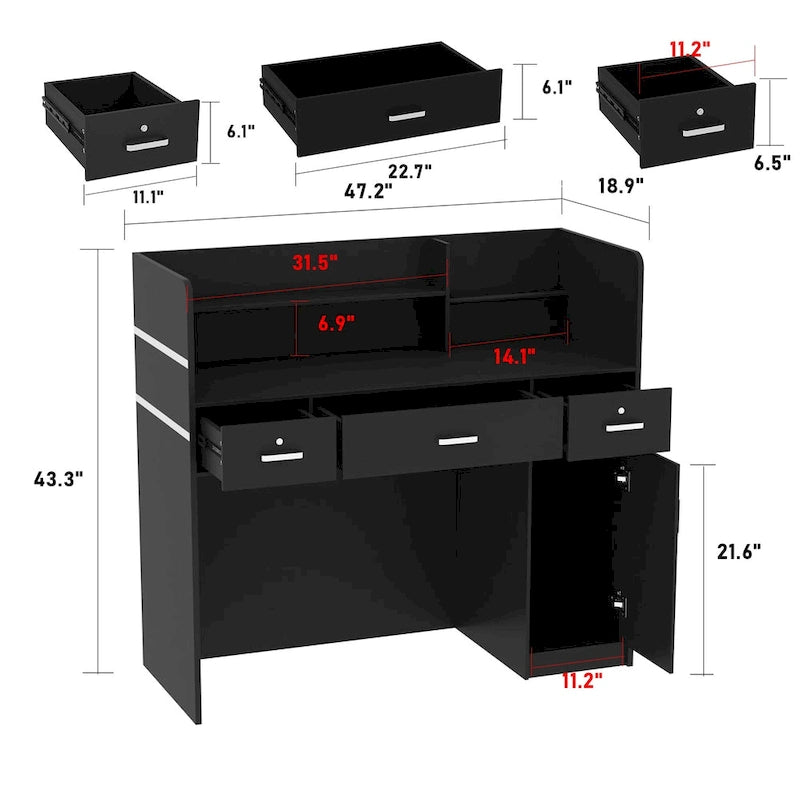 Kerrogee 47.2L Reception Counter Desk with Lockable Drawers Table