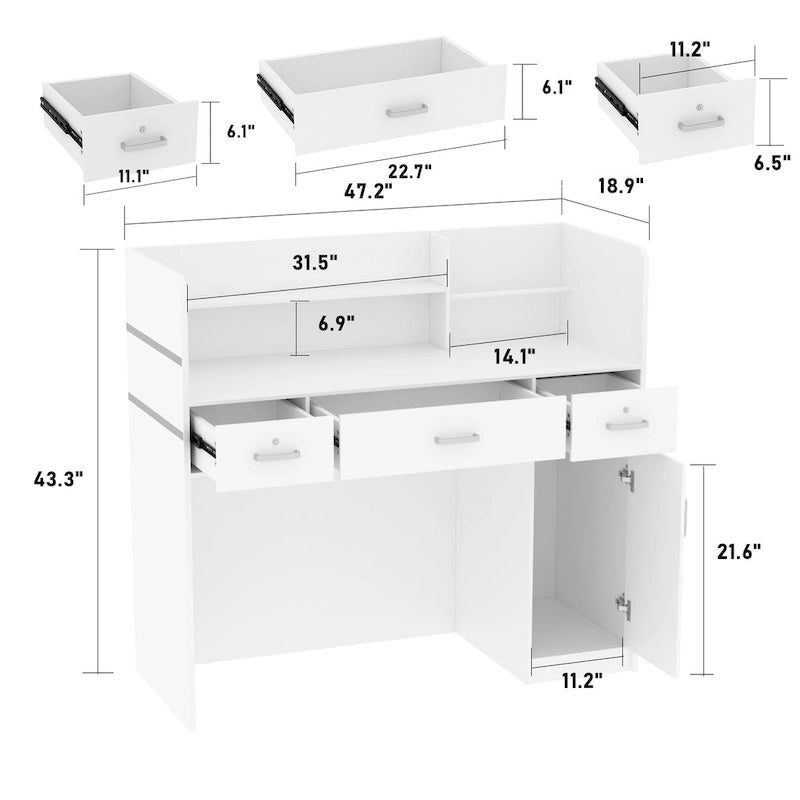 Kerrogee 47.2L Reception Counter Desk with Lockable Drawers Table