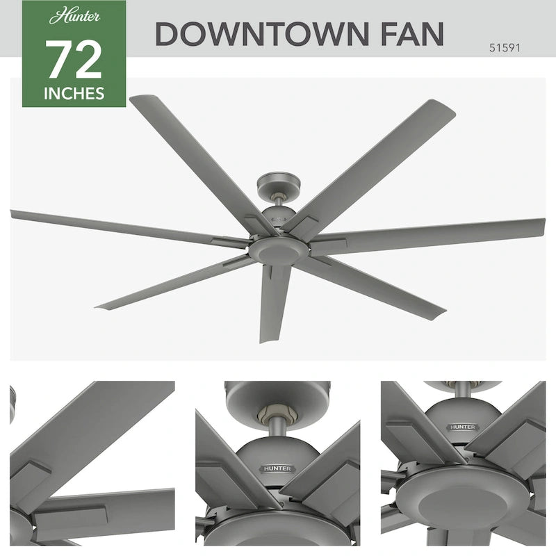 Hunter 72 Downtown Windmill Outdoor Ceiling Fan & Wall Control - Damp Rated - Industrial, Modern - ENERGY STAR!