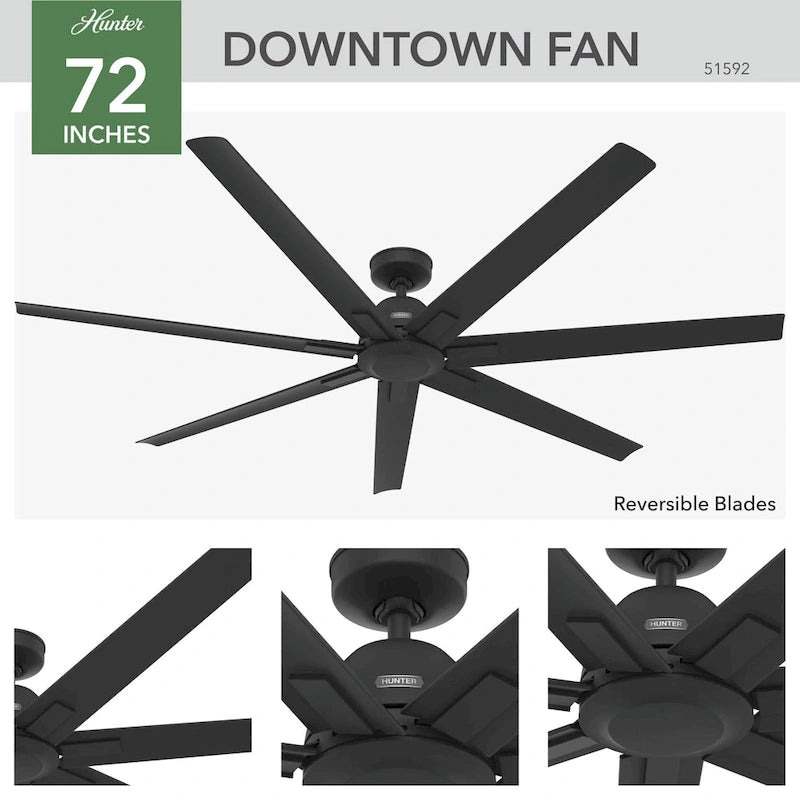 Hunter 72 Downtown Windmill Outdoor Ceiling Fan & Wall Control - Damp Rated - Industrial, Modern - ENERGY STAR!
