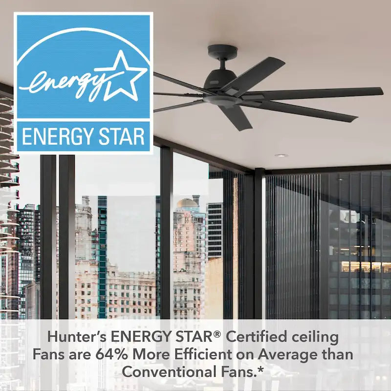 Hunter 72 Downtown Windmill Outdoor Ceiling Fan & Wall Control - Damp Rated - Industrial, Modern - ENERGY STAR!