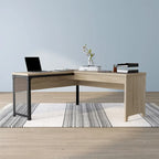 DH BASIC Industrial Natural Oak 65-inch Metal L-Shaped Standing Desk by Denhour