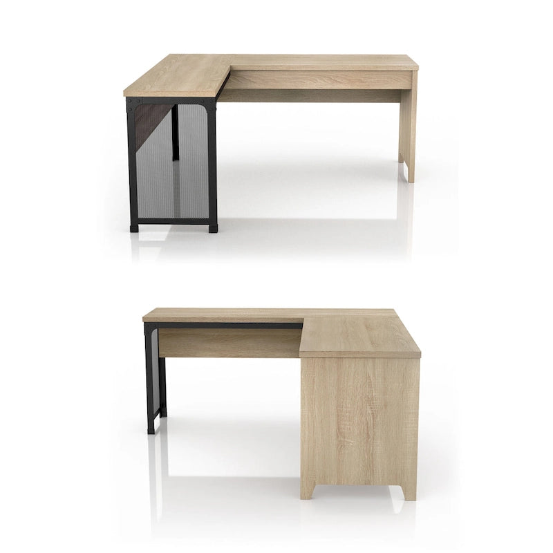 DH BASIC Industrial Natural Oak 65-inch Metal L-Shaped Standing Desk by Denhour