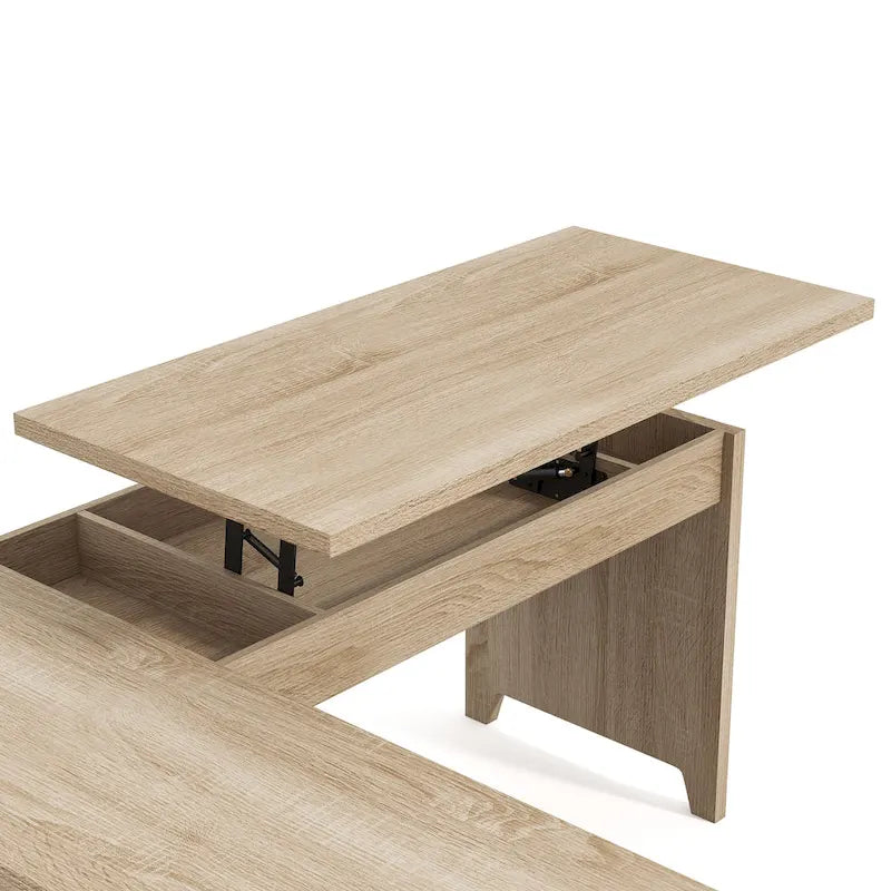 DH BASIC Industrial Natural Oak 65-inch Metal L-Shaped Standing Desk by Denhour