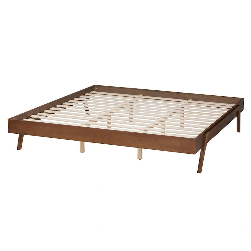 Sarita Mid-Century Modern Ash Walnut Finished Wood Bed Frame