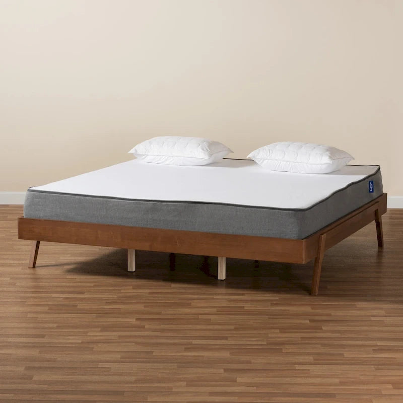 Sarita Mid-Century Modern Ash Walnut Finished Wood Bed Frame