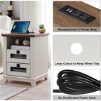 Farmhouse Nightstand with Charging Station, End Table, Side Table