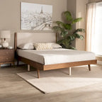 Senna Mid-Century Modern Fabric Upholstered Wood Platform Bed in Beige