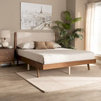 Senna Mid-Century Modern Fabric Upholstered Wood Platform Bed in Beige