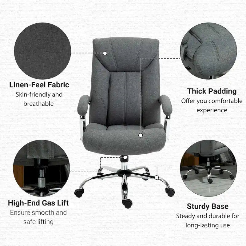 Vinsetto High Back Swivel Home Office Chair Task Ergonomic Linen Fabric Computer Chair, with Arm, Adjustable Height