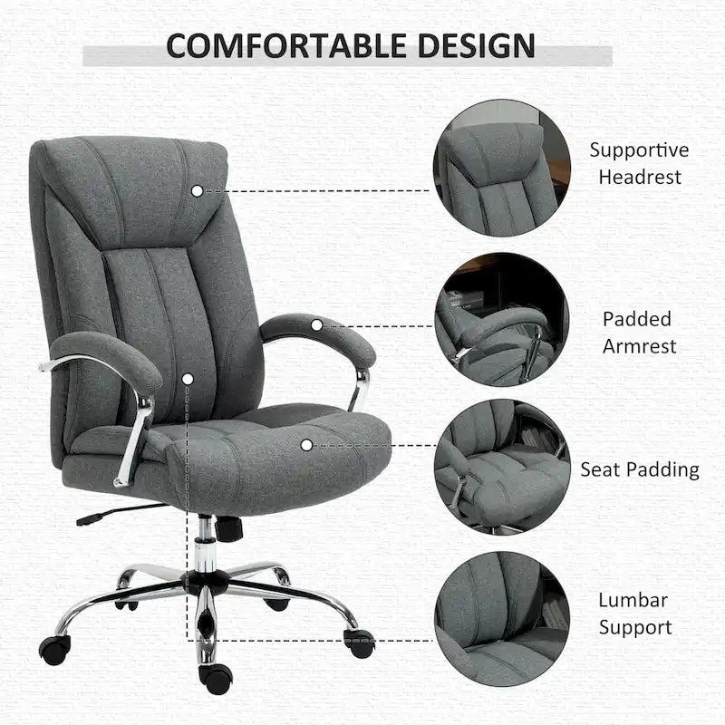 Vinsetto High Back Swivel Home Office Chair Task Ergonomic Linen Fabric Computer Chair, with Arm, Adjustable Height