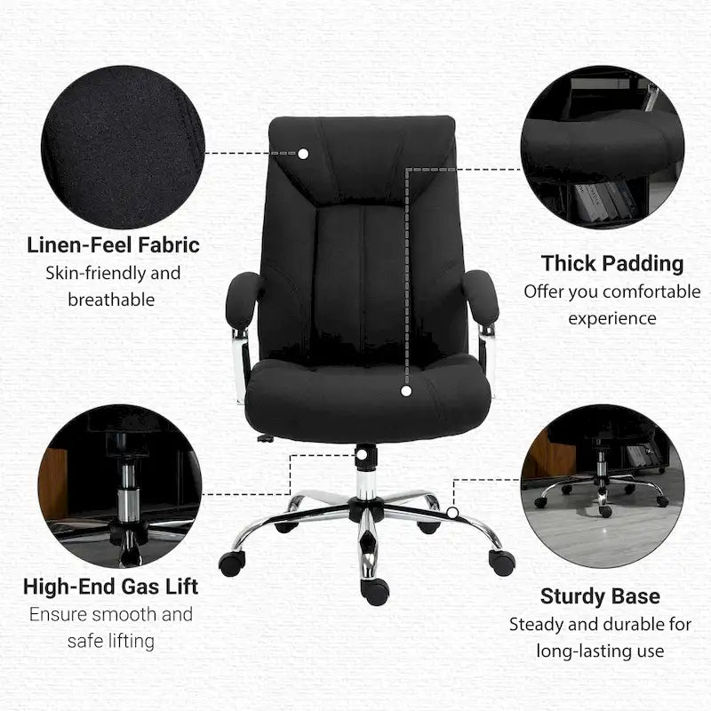 Vinsetto High Back Swivel Home Office Chair Task Ergonomic Linen Fabric Computer Chair, with Arm, Adjustable Height