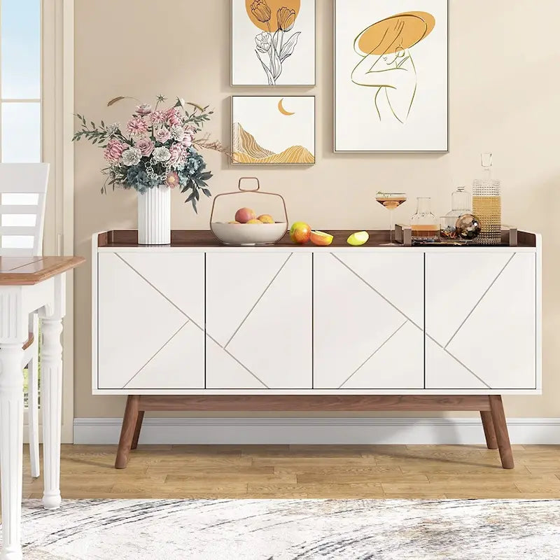 55 inch Buffet Cabinet Kitchen Sideboard Buffet Table Coffee Bar with Storage and Doors for Dining Room Living Room Entryway