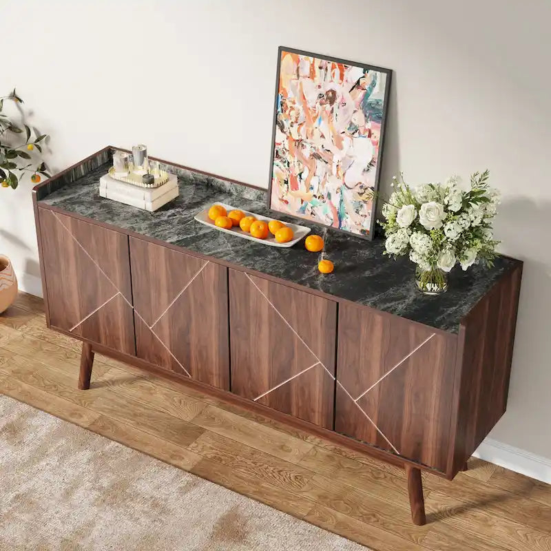 55 inch Buffet Cabinet Kitchen Sideboard Buffet Table Coffee Bar with Storage and Doors for Dining Room Living Room Entryway