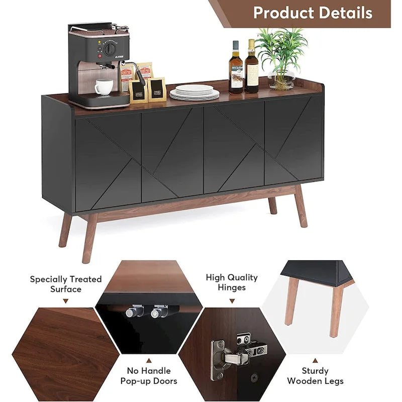 55 inch Buffet Cabinet Kitchen Sideboard Buffet Table Coffee Bar with Storage and Doors for Dining Room Living Room Entryway
