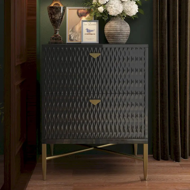 Clihome 2-Drawer Storage High Gloss Nightstand End Table