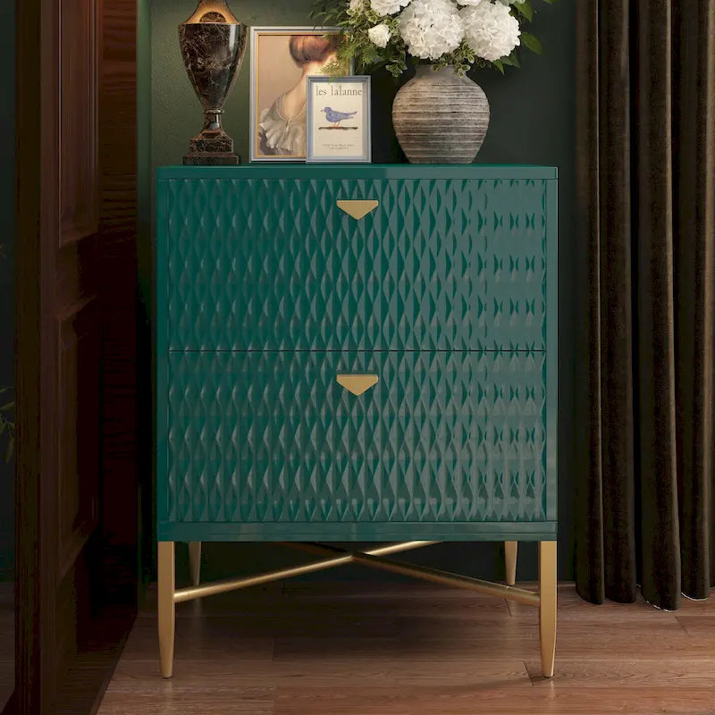 Clihome 2-Drawer Storage High Gloss Nightstand End Table