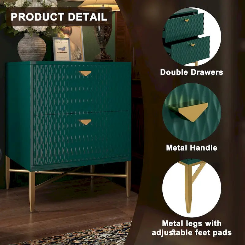 Clihome 2-Drawer Storage High Gloss Nightstand End Table