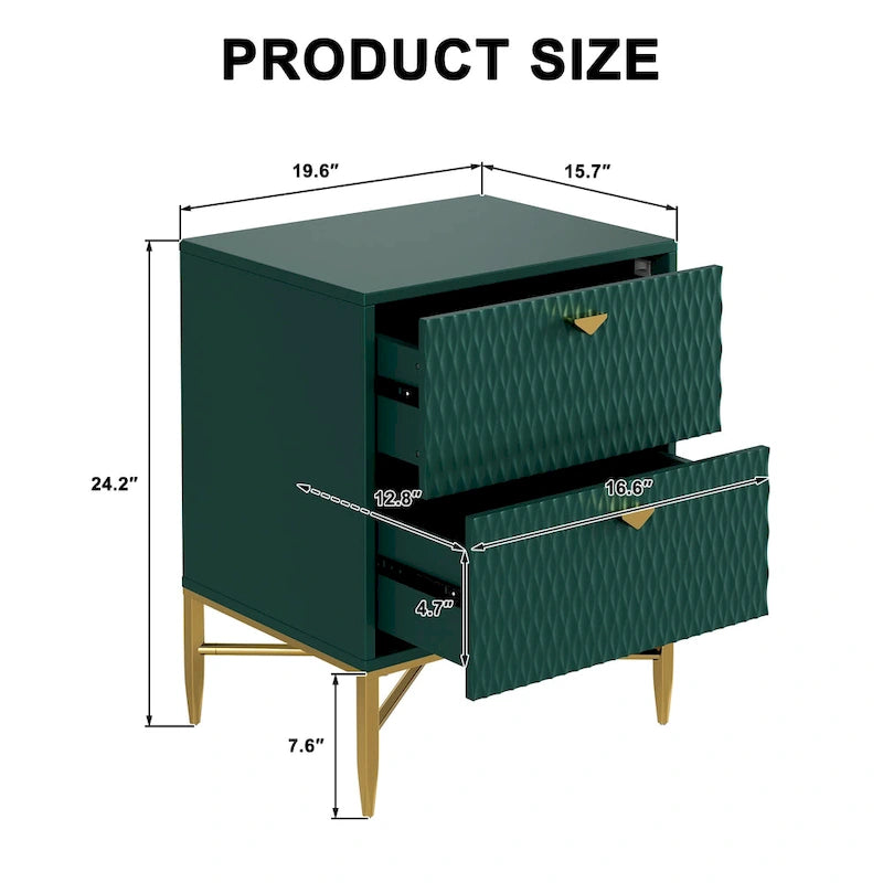 Clihome 2-Drawer Storage High Gloss Nightstand End Table