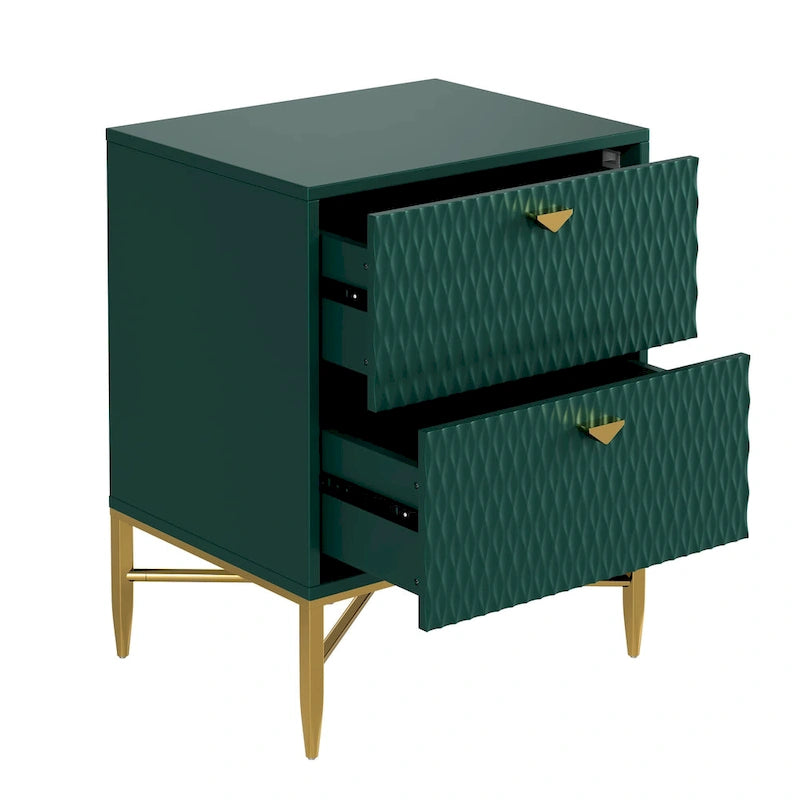 Clihome 2-Drawer Storage High Gloss Nightstand End Table