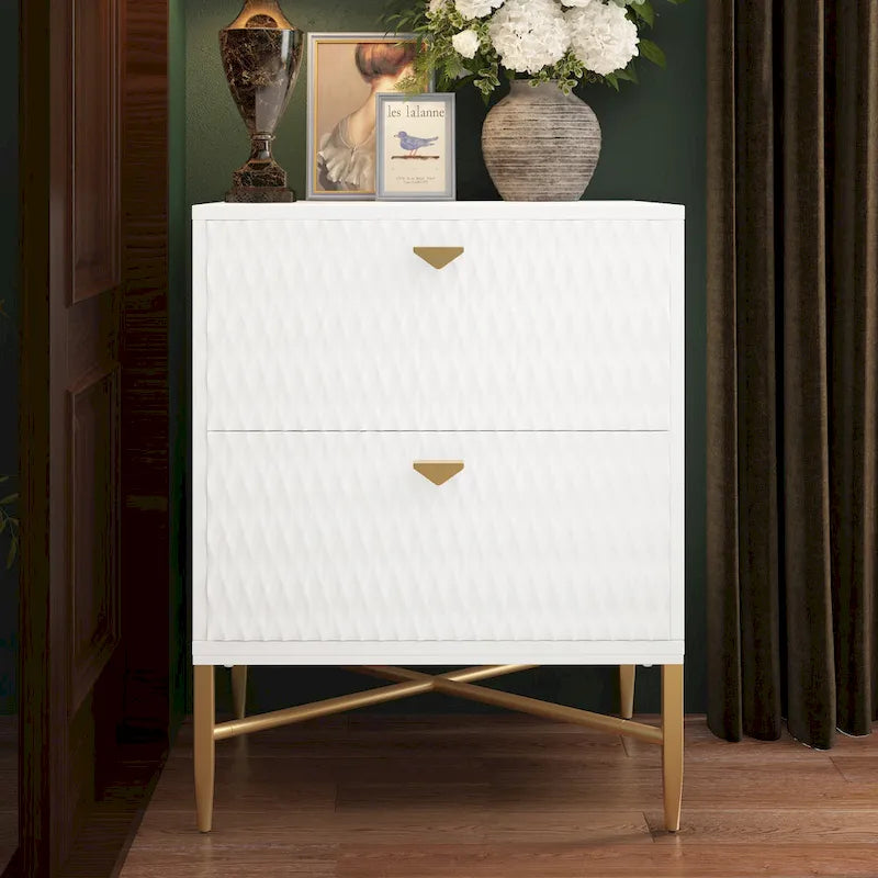 Clihome 2-Drawer Storage High Gloss Nightstand End Table