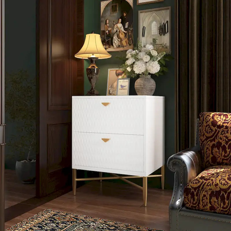 Clihome 2-Drawer Storage High Gloss Nightstand End Table