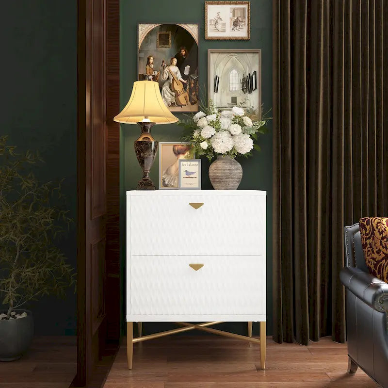 Clihome 2-Drawer Storage High Gloss Nightstand End Table