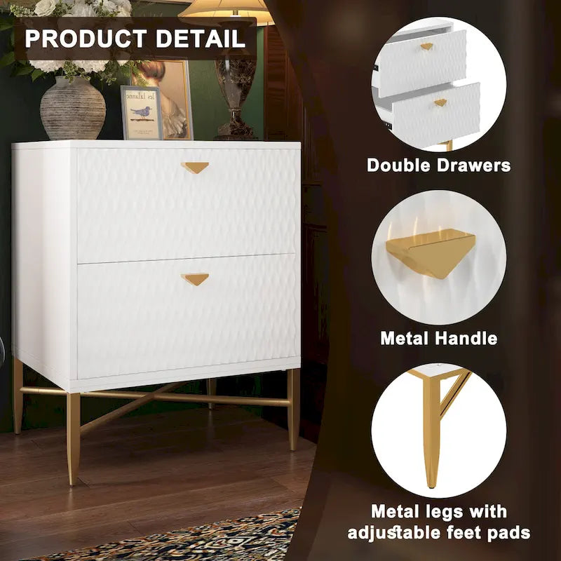 Clihome 2-Drawer Storage High Gloss Nightstand End Table