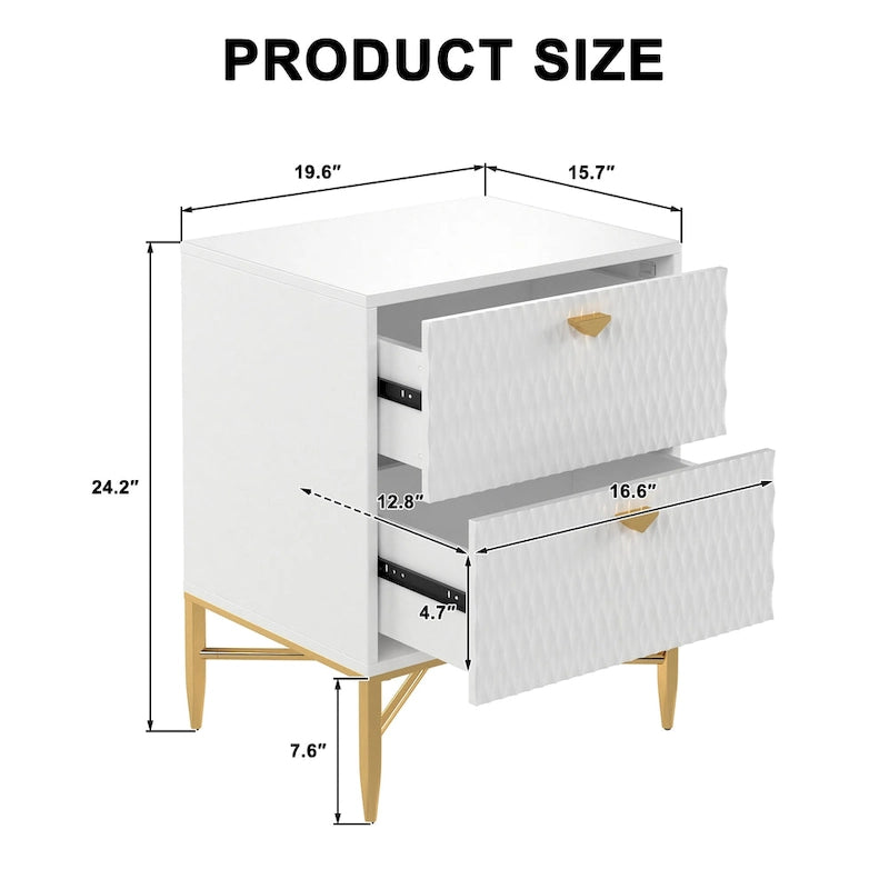 Clihome 2-Drawer Storage High Gloss Nightstand End Table