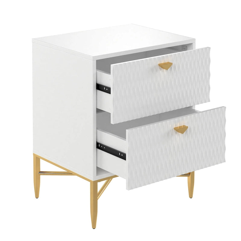 Clihome 2-Drawer Storage High Gloss Nightstand End Table