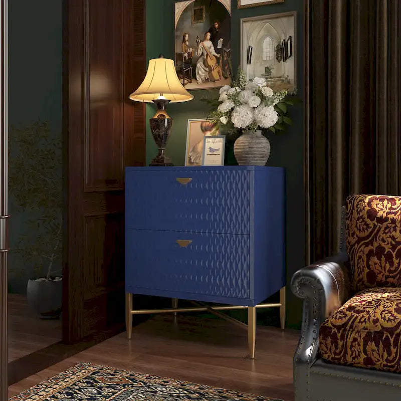 Clihome 2-Drawer Storage High Gloss Nightstand End Table